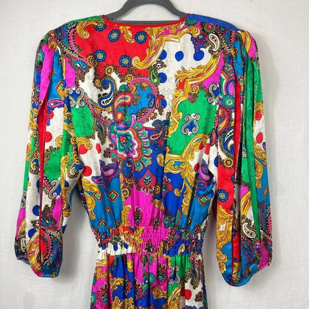Vintage Diane Freis 100% Silk Maxi Dress Womens M Paisley Deadstock Avant Garde - Picture 7 of 15